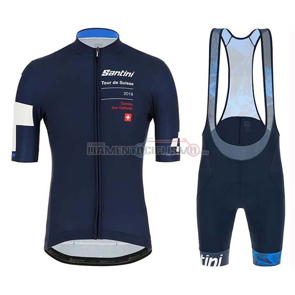 Abbigliamento Ciclismo Tour de Suisse Manica Corta 2019 Spento Blu Bianco